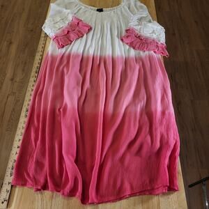 Fig & Vine White Pink Ombre Ruffle Tiered Off Shoulder Cotton Rayon XL